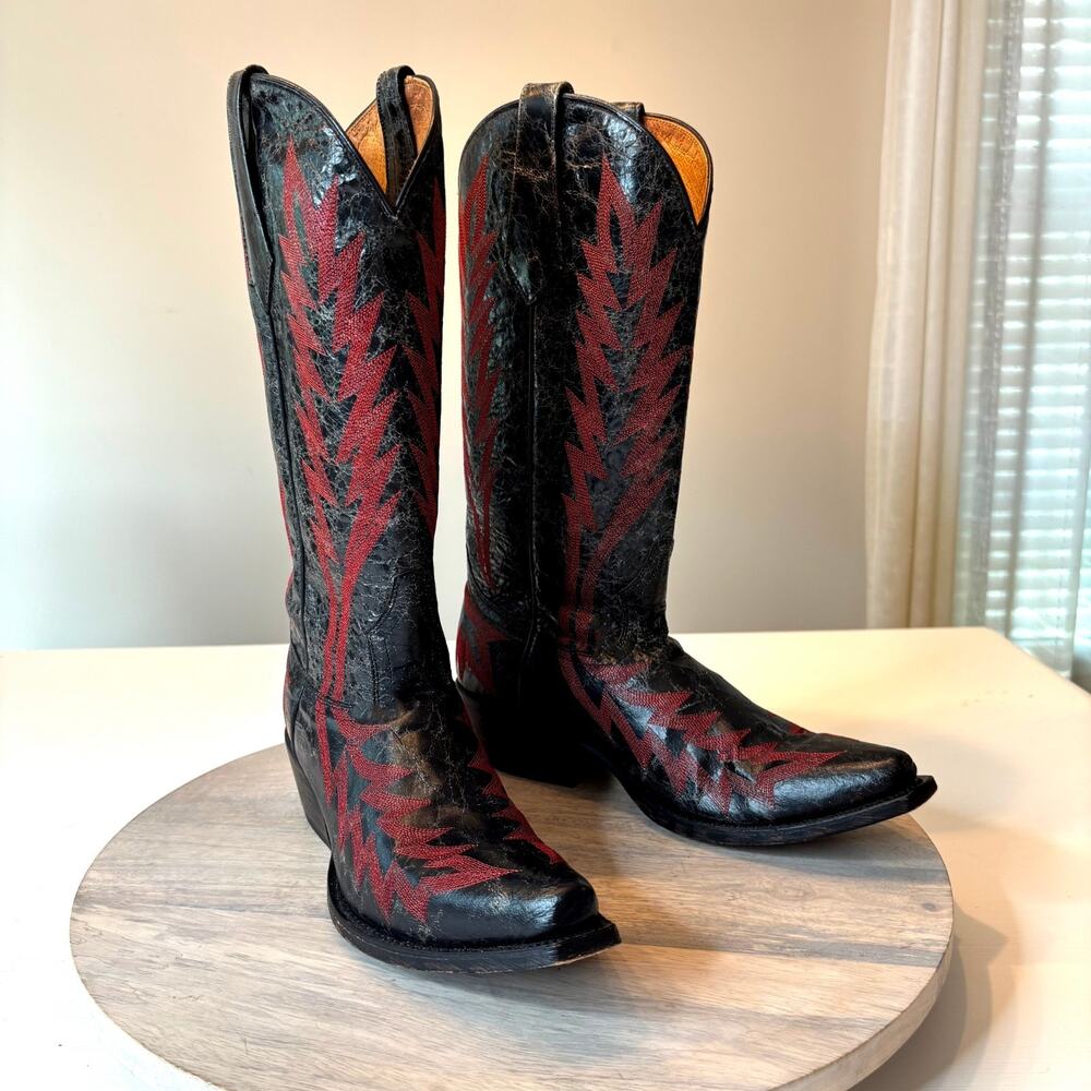 Vintage Johnny Ringo Women's 6.5 B Black Red Embroidered Western Cowboy Boots